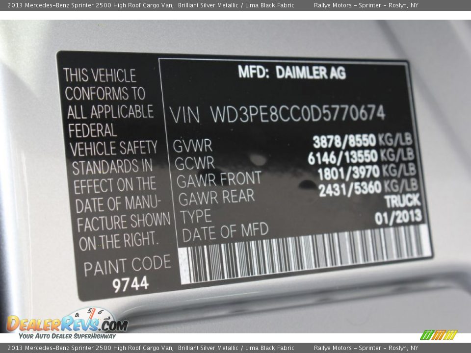 2013 Mercedes-Benz Sprinter 2500 High Roof Cargo Van Brilliant Silver Metallic / Lima Black Fabric Photo #18