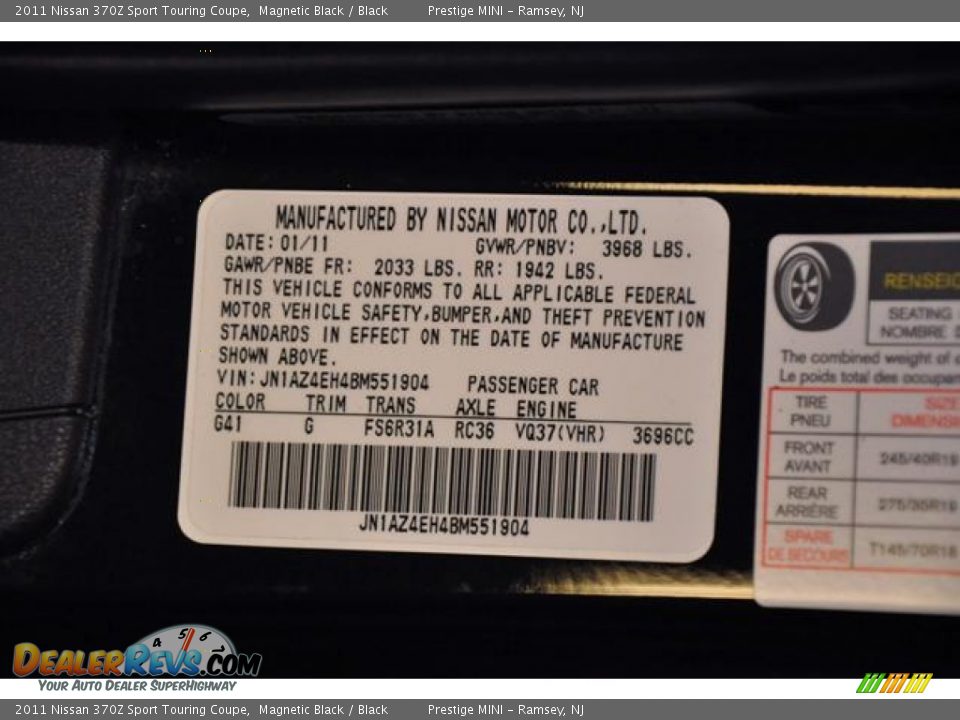 2011 Nissan 370Z Sport Touring Coupe Magnetic Black / Black Photo #24
