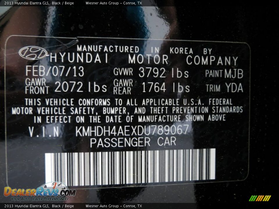 2013 Hyundai Elantra GLS Black / Beige Photo #6