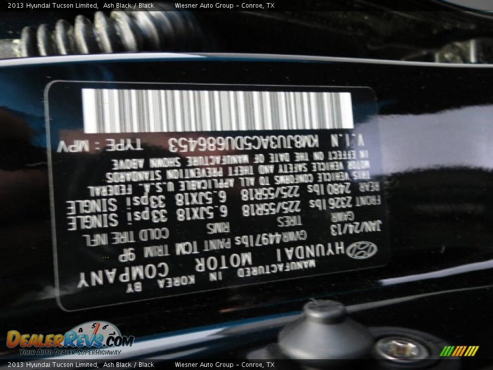 2013 Hyundai Tucson Limited Ash Black / Black Photo #6