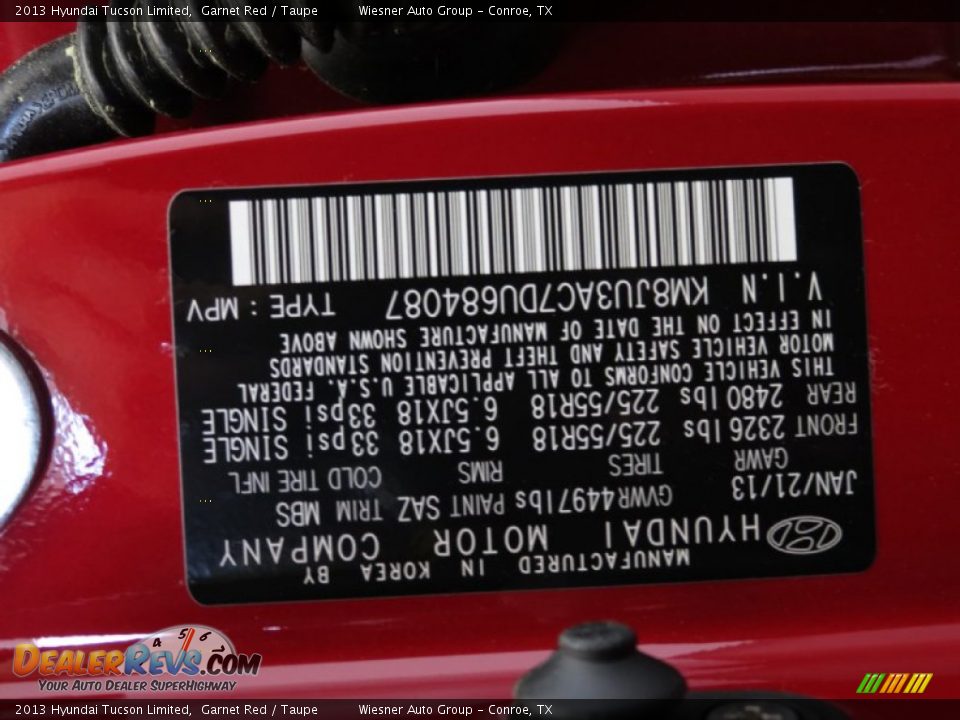 2013 Hyundai Tucson Limited Garnet Red / Taupe Photo #6