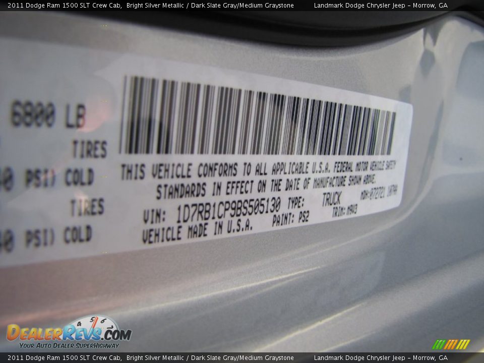 2011 Dodge Ram 1500 SLT Crew Cab Bright Silver Metallic / Dark Slate Gray/Medium Graystone Photo #14