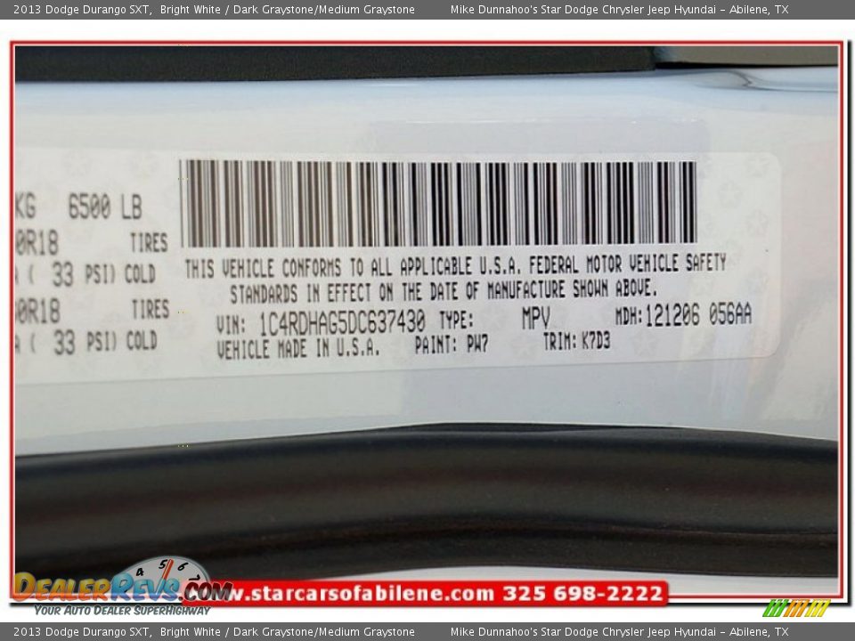 2013 Dodge Durango SXT Bright White / Dark Graystone/Medium Graystone Photo #10