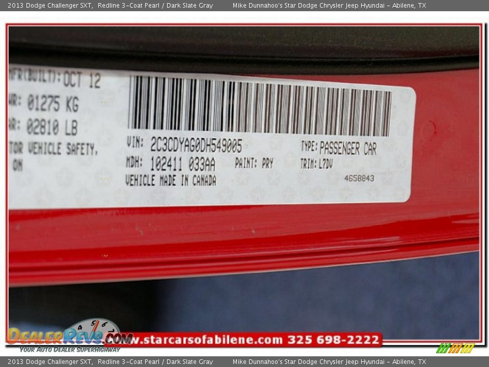 2013 Dodge Challenger SXT Redline 3-Coat Pearl / Dark Slate Gray Photo #9