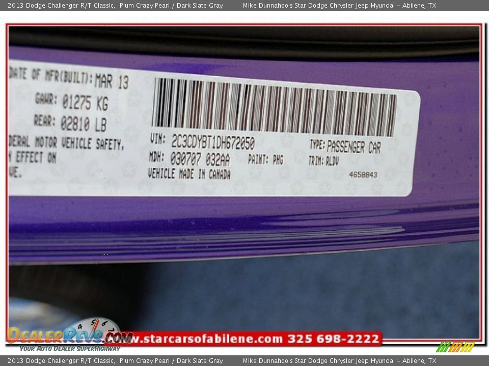 2013 Dodge Challenger R/T Classic Plum Crazy Pearl / Dark Slate Gray Photo #12