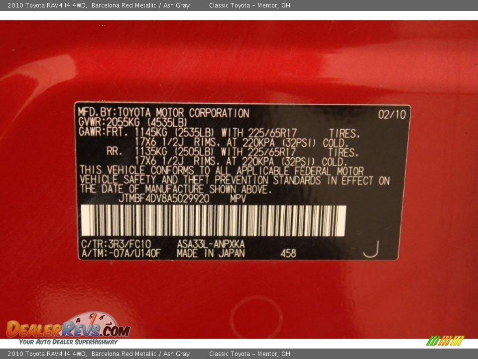 2010 Toyota RAV4 I4 4WD Barcelona Red Metallic / Ash Gray Photo #16