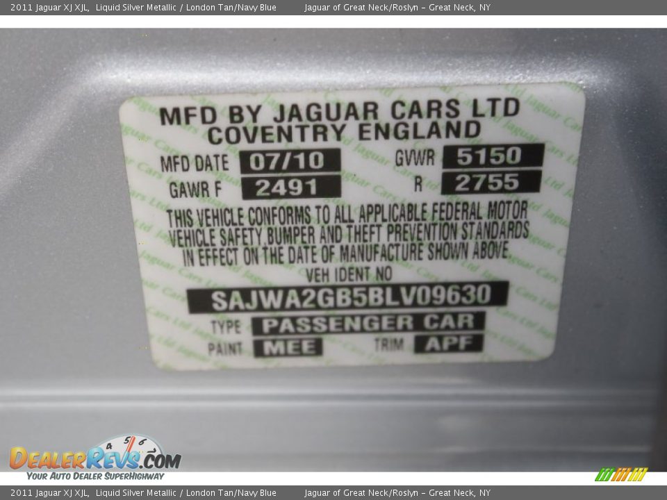 2011 Jaguar XJ XJL Liquid Silver Metallic / London Tan/Navy Blue Photo #29