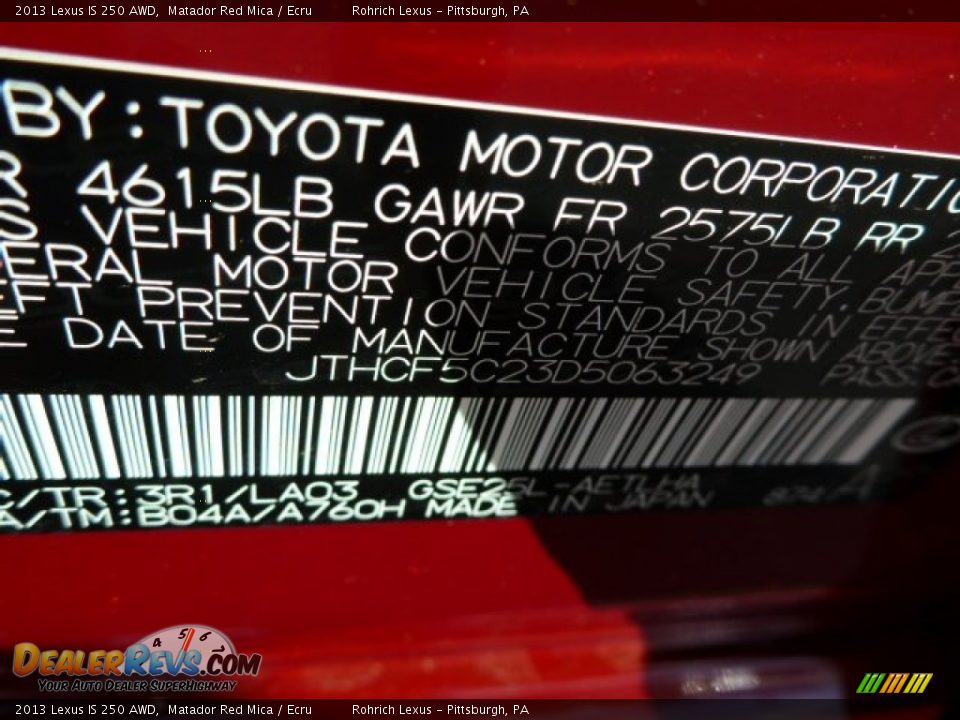 2013 Lexus IS 250 AWD Matador Red Mica / Ecru Photo #16