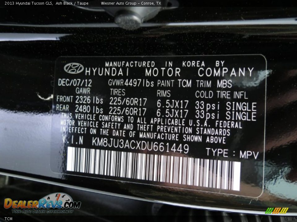 Hyundai Color Code TCM Ash Black