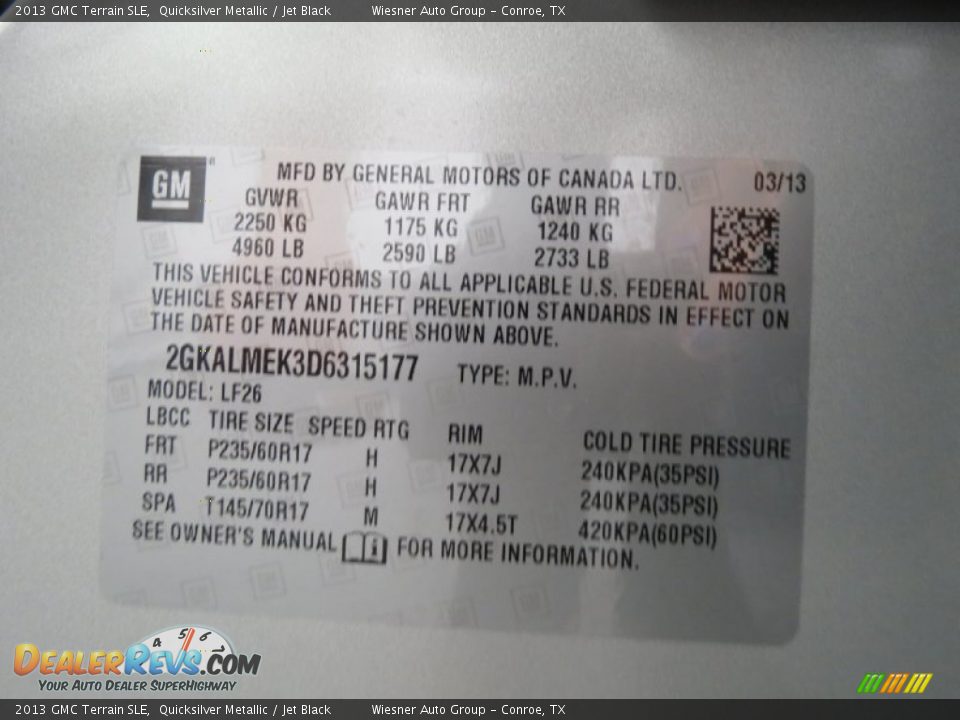 2013 GMC Terrain SLE Quicksilver Metallic / Jet Black Photo #6