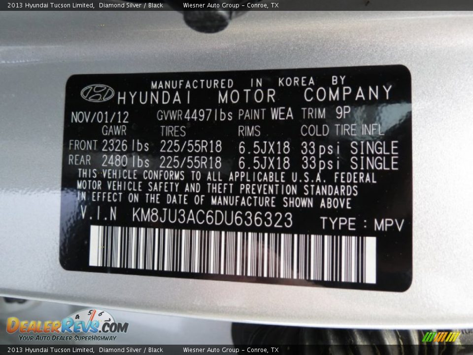 2013 Hyundai Tucson Limited Diamond Silver / Black Photo #6