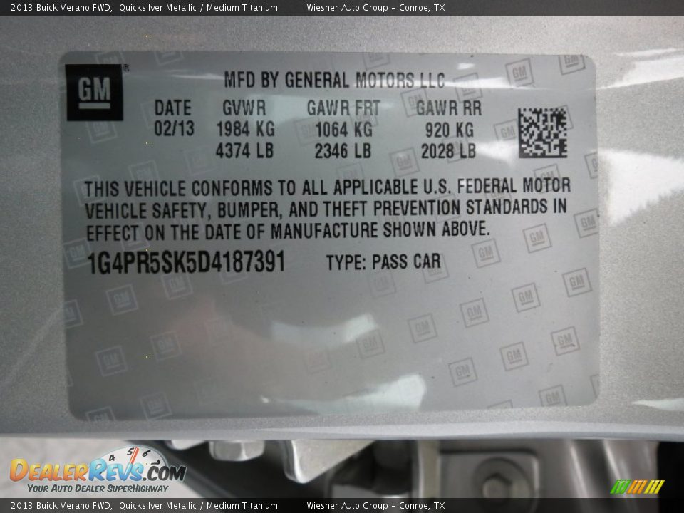 2013 Buick Verano FWD Quicksilver Metallic / Medium Titanium Photo #6