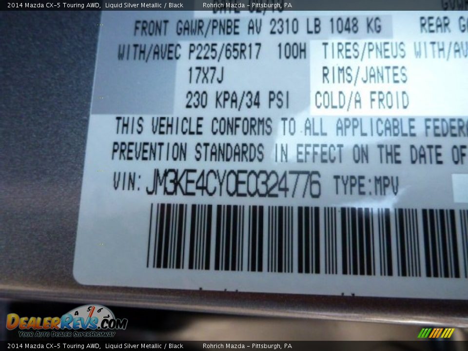 2014 Mazda CX-5 Touring AWD Liquid Silver Metallic / Black Photo #16