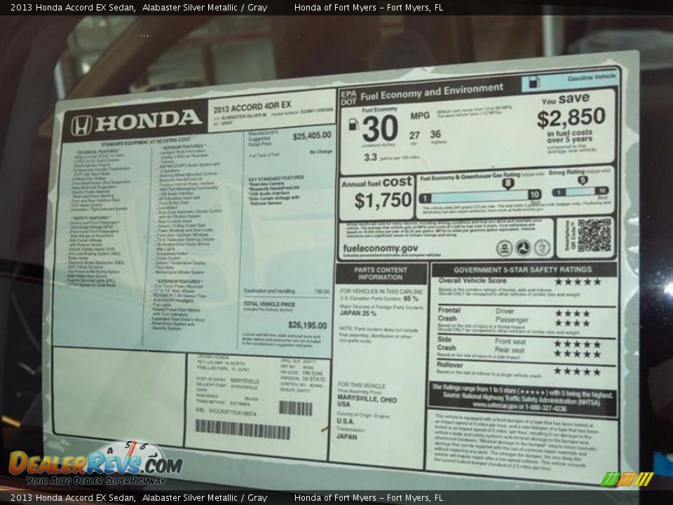 2013 Honda Accord EX Sedan Alabaster Silver Metallic / Gray Photo #9