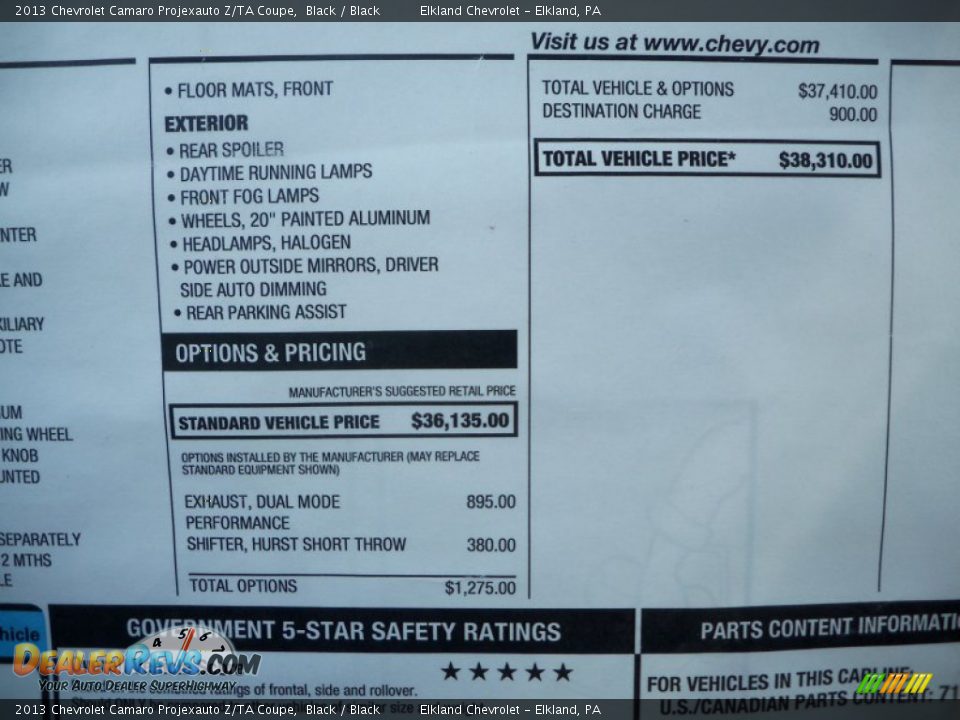 2013 Chevrolet Camaro Projexauto Z/TA Coupe Window Sticker Photo #34