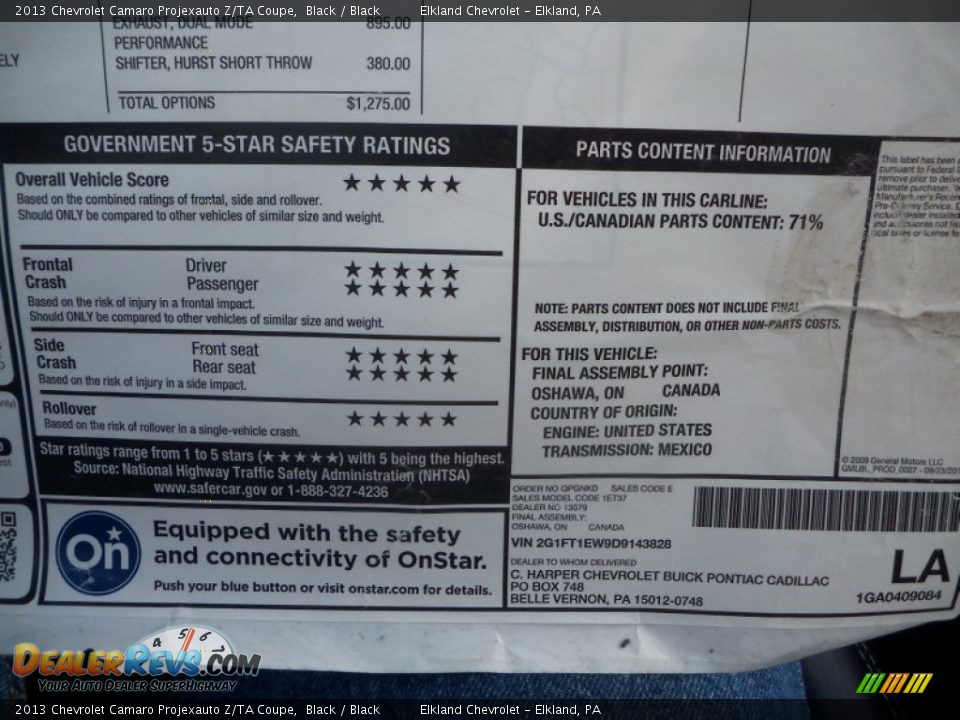 2013 Chevrolet Camaro Projexauto Z/TA Coupe Window Sticker Photo #36