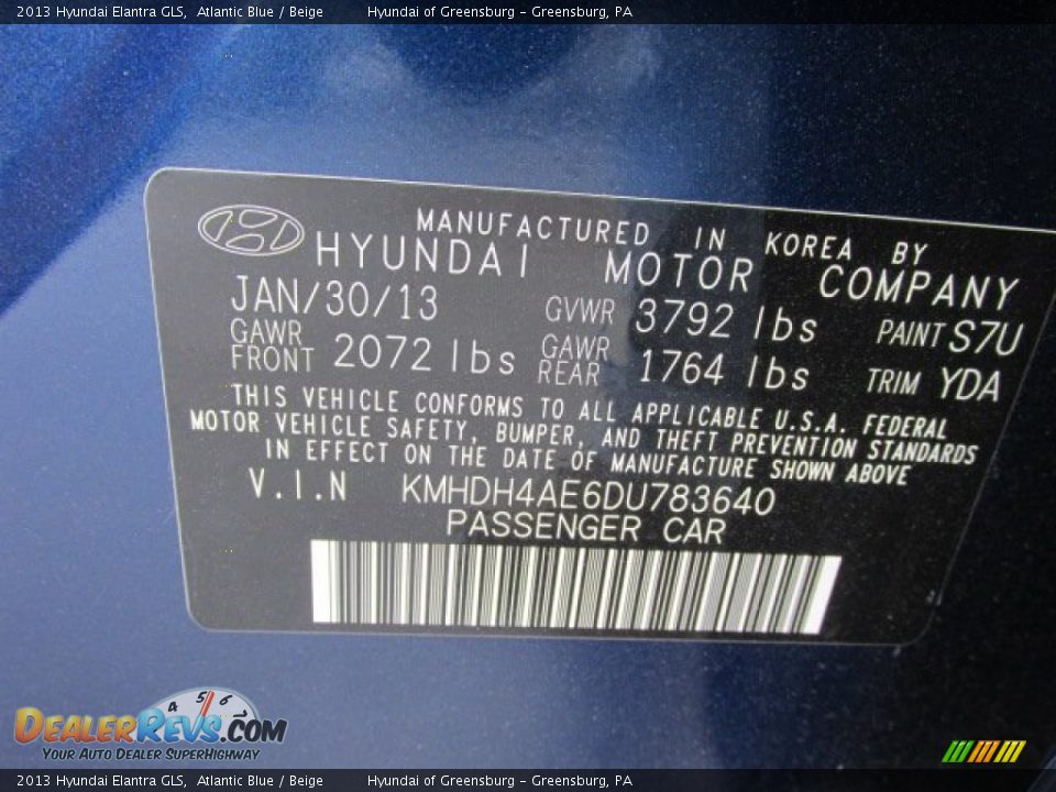 2013 Hyundai Elantra GLS Atlantic Blue / Beige Photo #10