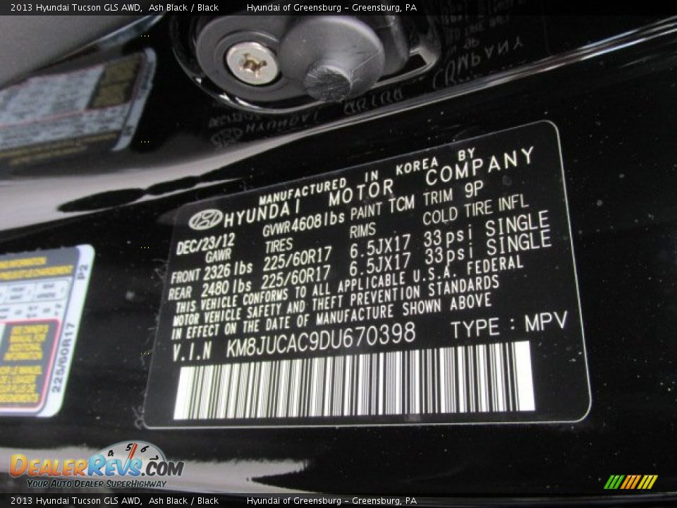 2013 Hyundai Tucson GLS AWD Ash Black / Black Photo #10