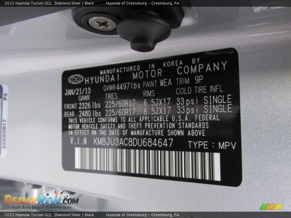 2013 Hyundai Tucson GLS Diamond Silver / Black Photo #10