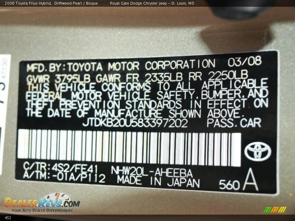 Toyota Color Code 4S2 Driftwood Pearl