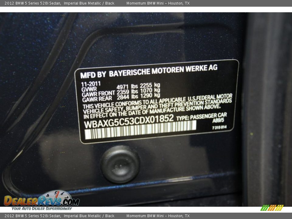 2012 BMW 5 Series 528i Sedan Imperial Blue Metallic / Black Photo #10