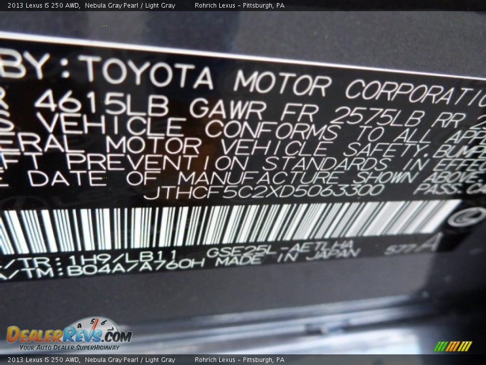 2013 Lexus IS 250 AWD Nebula Gray Pearl / Light Gray Photo #16