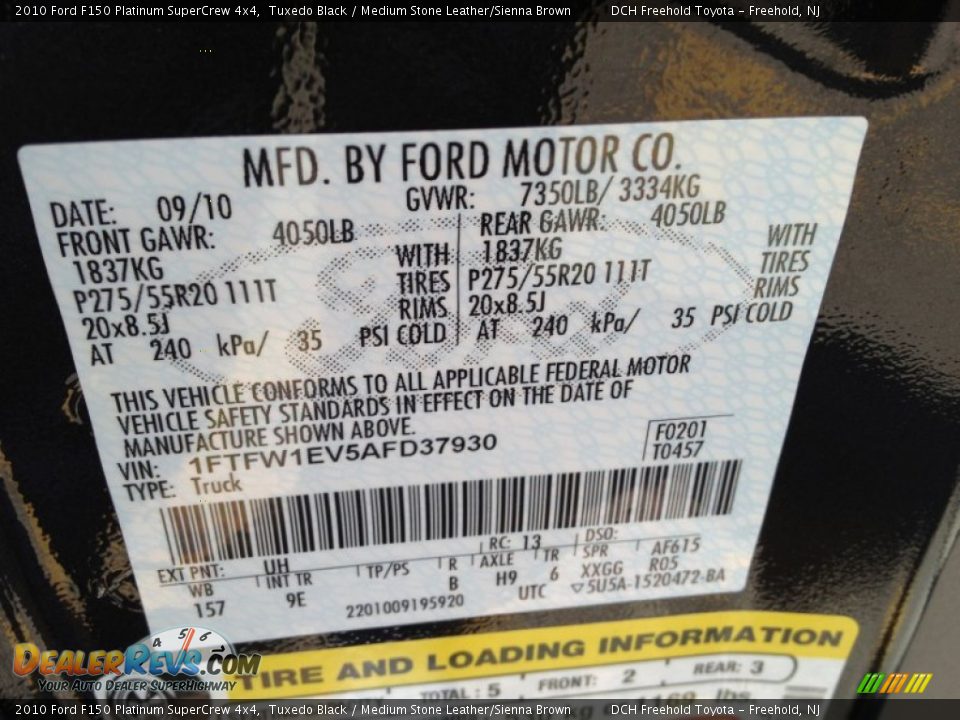 2010 Ford F150 Platinum SuperCrew 4x4 Tuxedo Black / Medium Stone Leather/Sienna Brown Photo #16