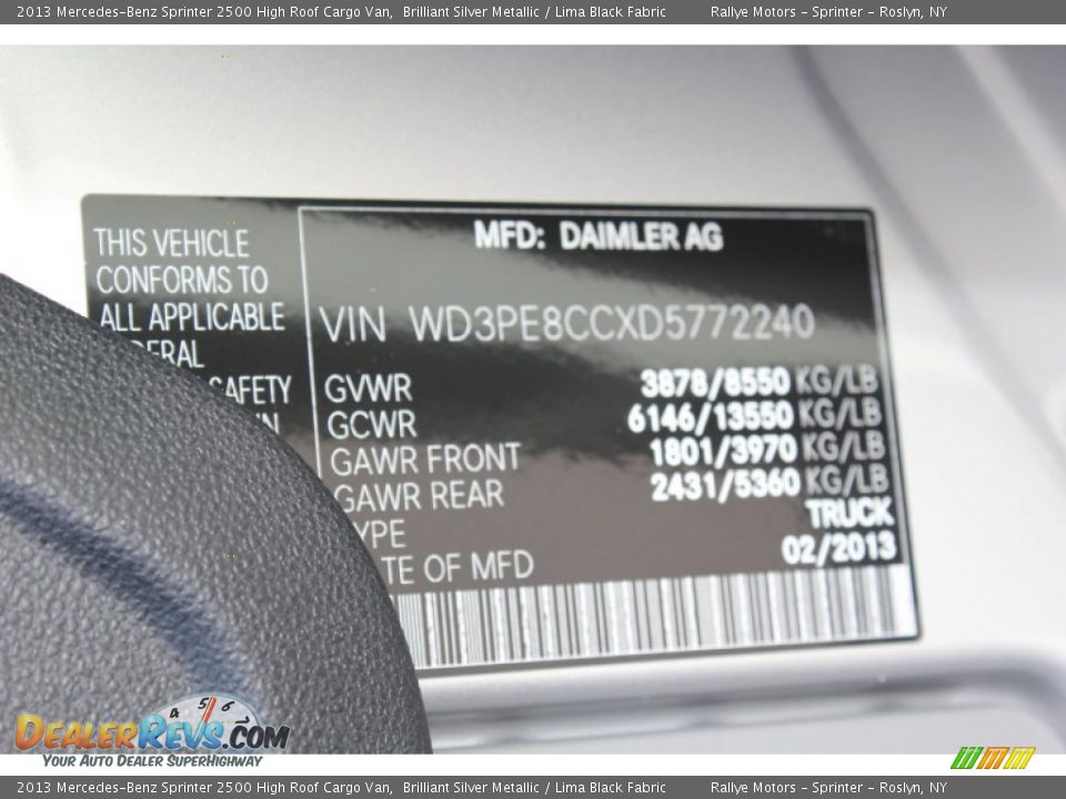 2013 Mercedes-Benz Sprinter 2500 High Roof Cargo Van Brilliant Silver Metallic / Lima Black Fabric Photo #18