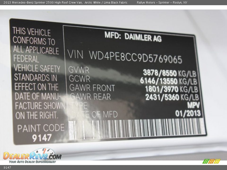 Mercedes-Benz Color Code 9147 Arctic White