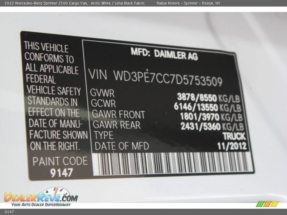 Mercedes-Benz Color Code 9147 Arctic White