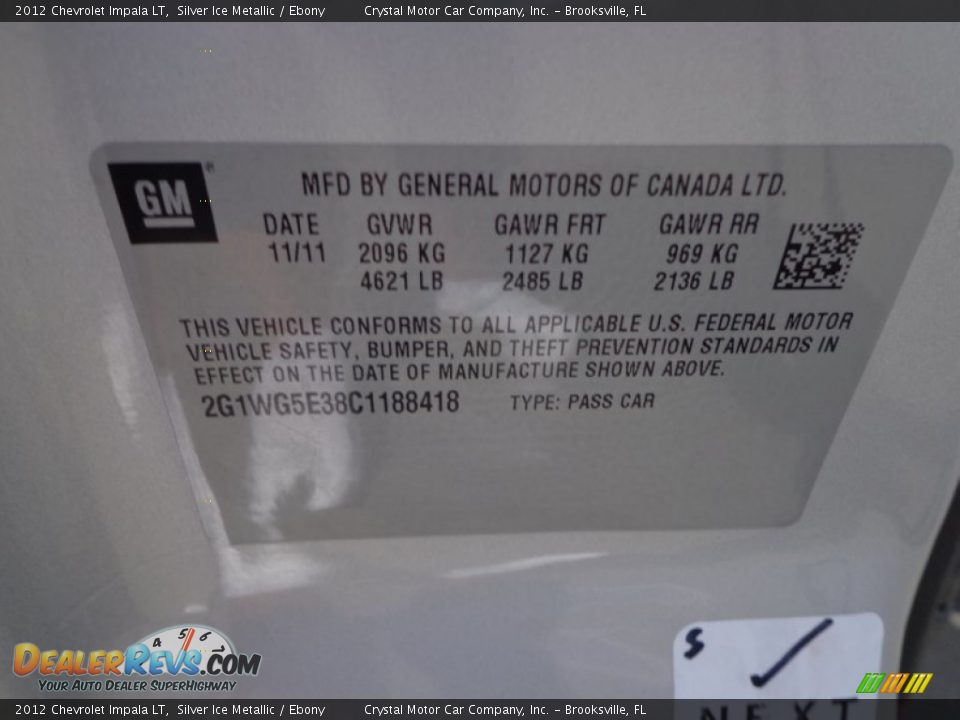 2012 Chevrolet Impala LT Silver Ice Metallic / Ebony Photo #22