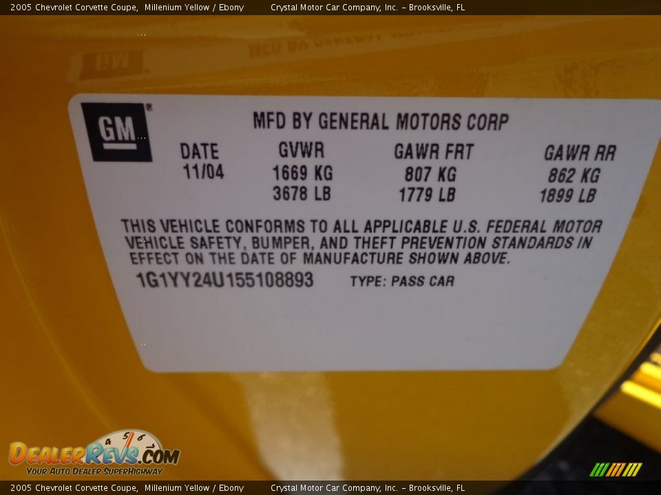 2005 Chevrolet Corvette Coupe Millenium Yellow / Ebony Photo #21