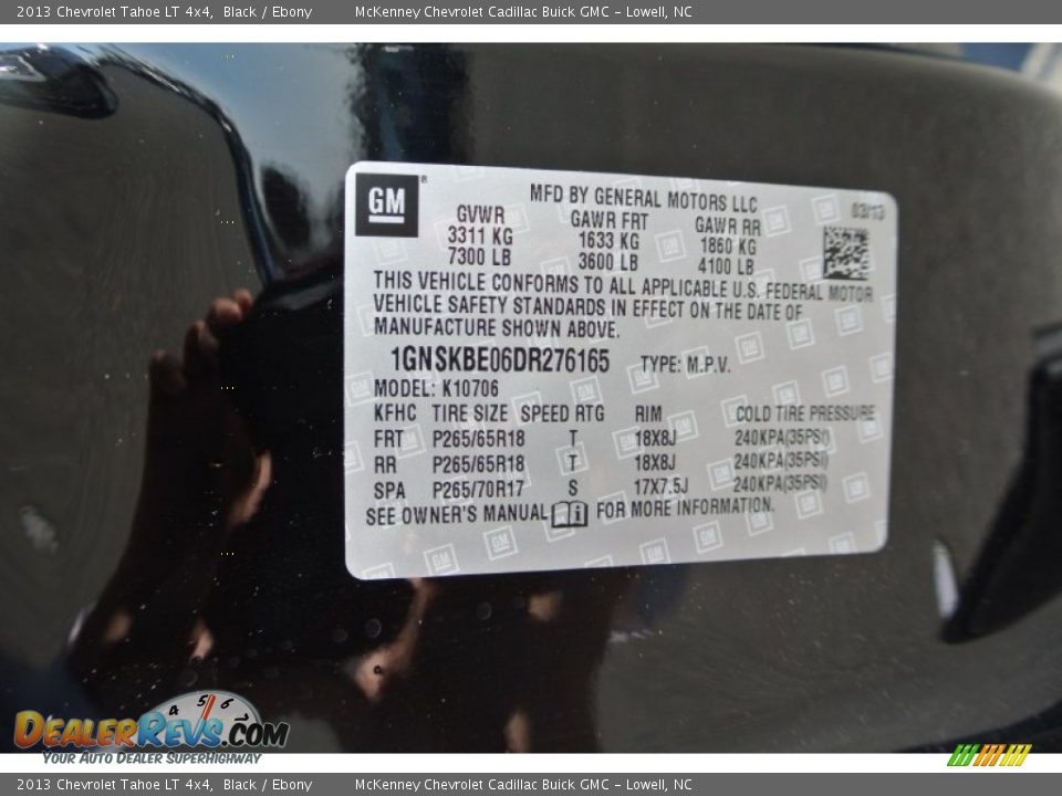 2013 Chevrolet Tahoe LT 4x4 Black / Ebony Photo #7