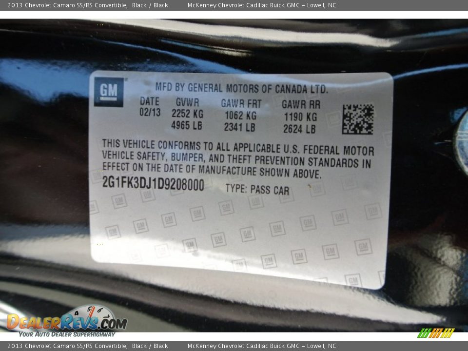 2013 Chevrolet Camaro SS/RS Convertible Black / Black Photo #7