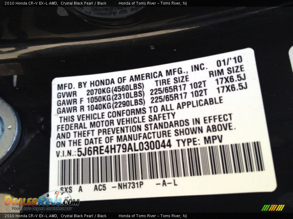 2010 Honda CR-V EX-L AWD Crystal Black Pearl / Black Photo #12