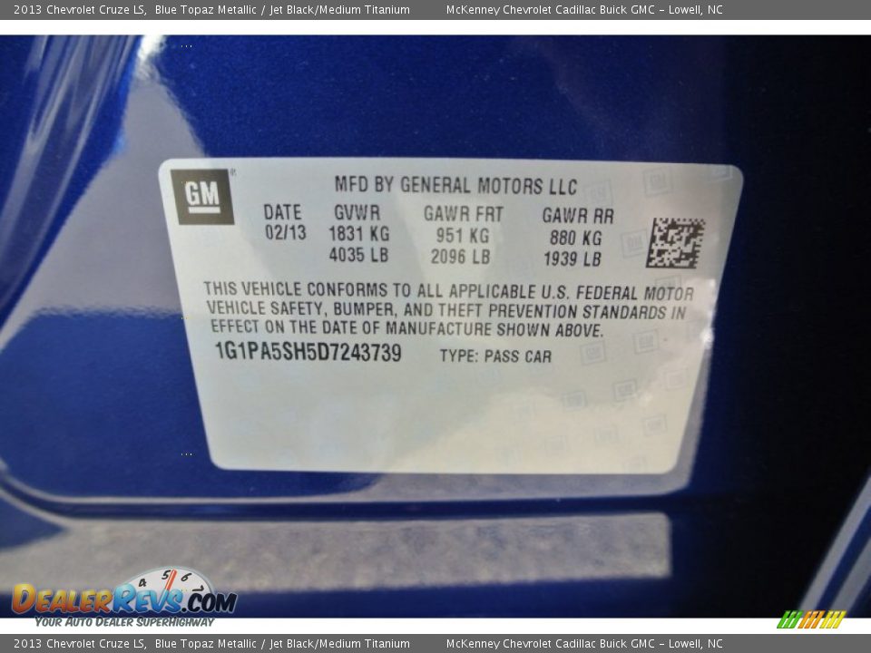2013 Chevrolet Cruze LS Blue Topaz Metallic / Jet Black/Medium Titanium Photo #7