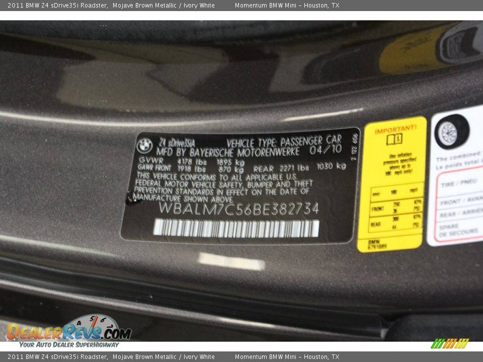 2011 BMW Z4 sDrive35i Roadster Mojave Brown Metallic / Ivory White Photo #10