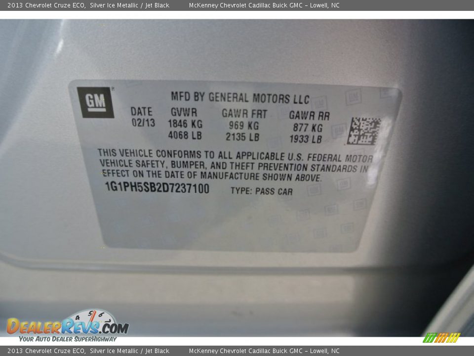 2013 Chevrolet Cruze ECO Silver Ice Metallic / Jet Black Photo #7
