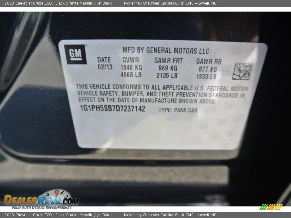 2013 Chevrolet Cruze ECO Black Granite Metallic / Jet Black Photo #7