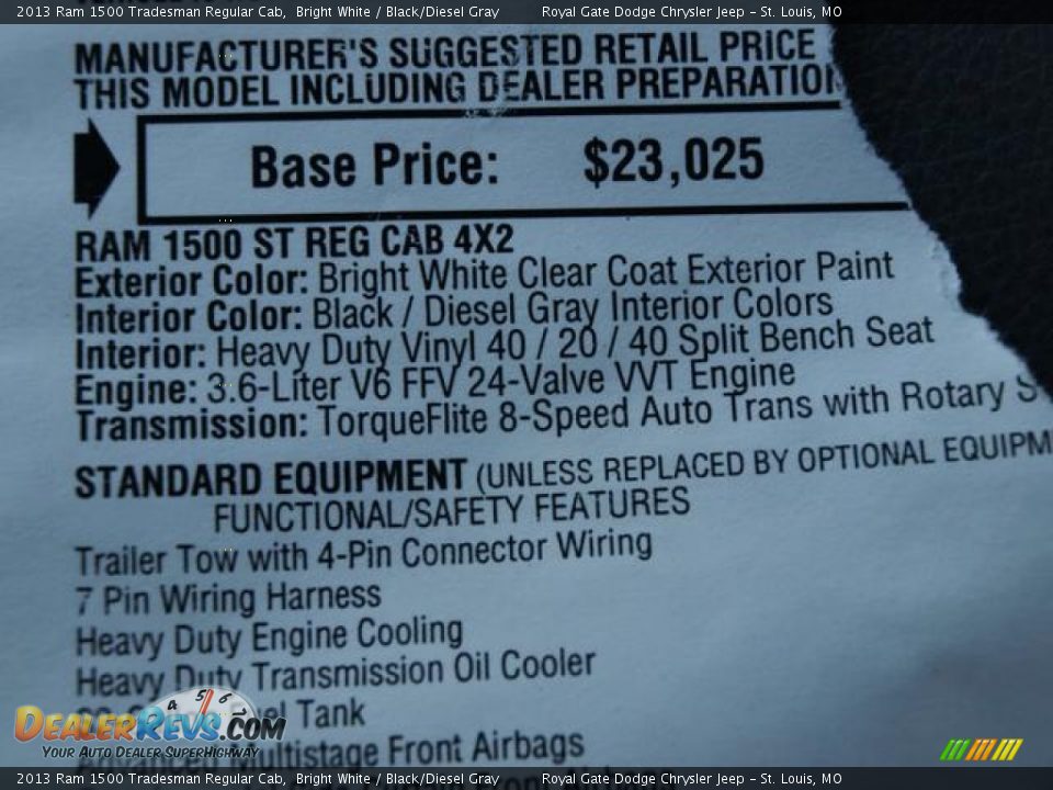 2013 Ram 1500 Tradesman Regular Cab Bright White / Black/Diesel Gray Photo #8