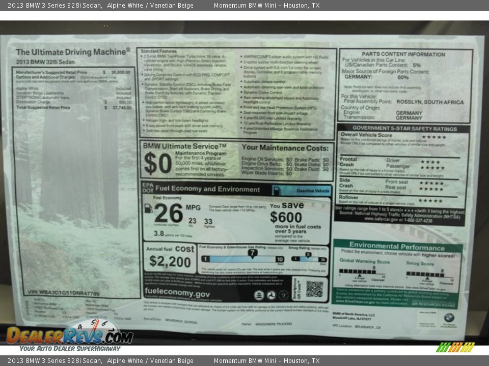 2013 BMW 3 Series 328i Sedan Alpine White / Venetian Beige Photo #30
