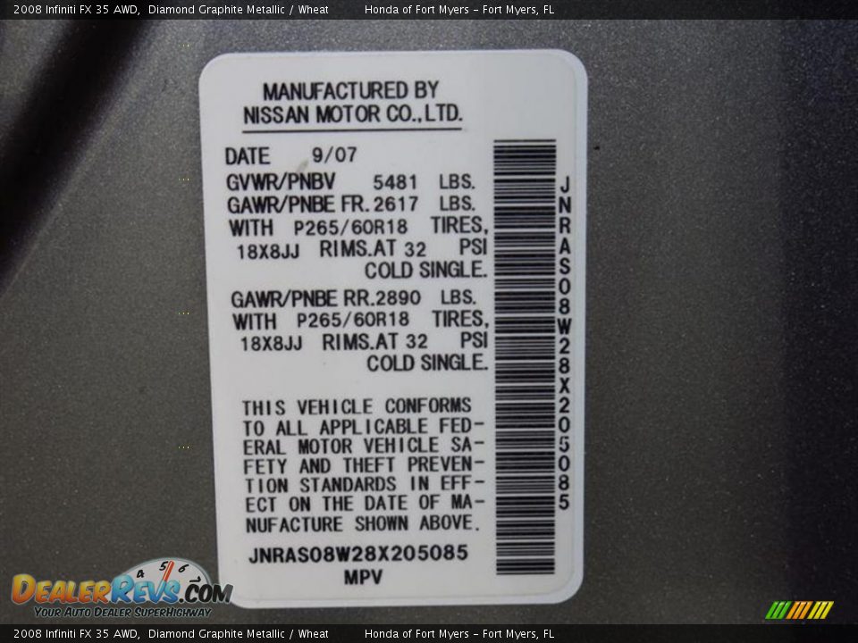 2008 Infiniti FX 35 AWD Diamond Graphite Metallic / Wheat Photo #26