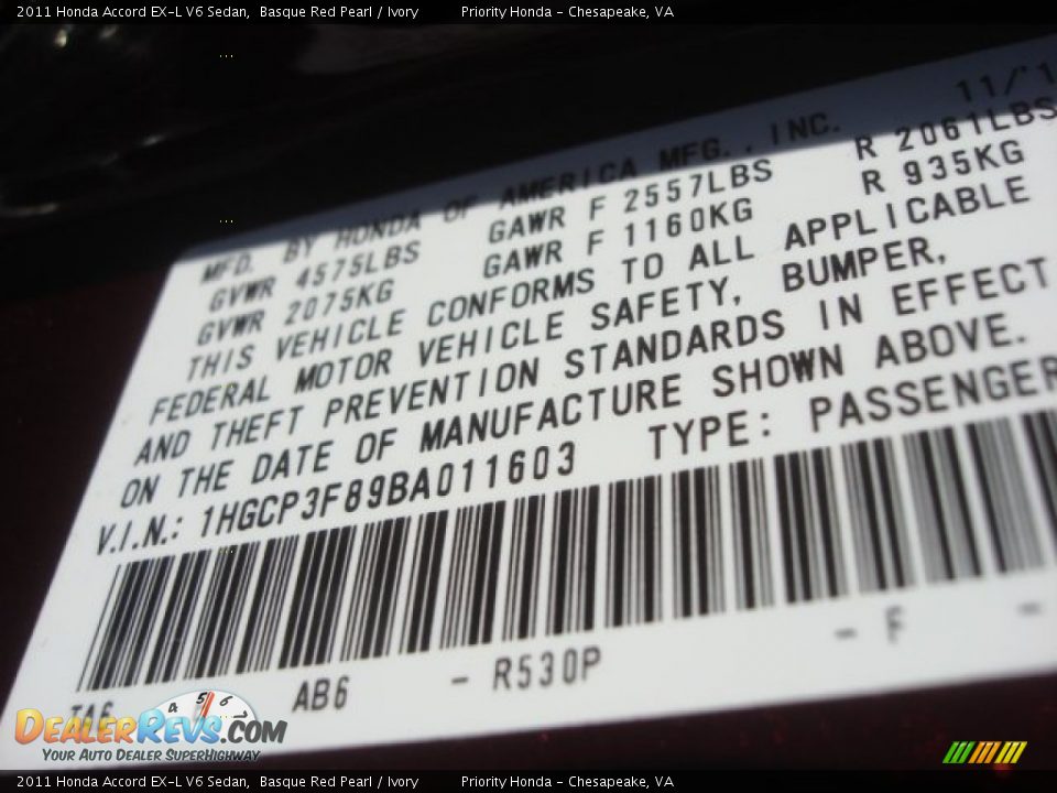 2011 Honda Accord EX-L V6 Sedan Basque Red Pearl / Ivory Photo #32