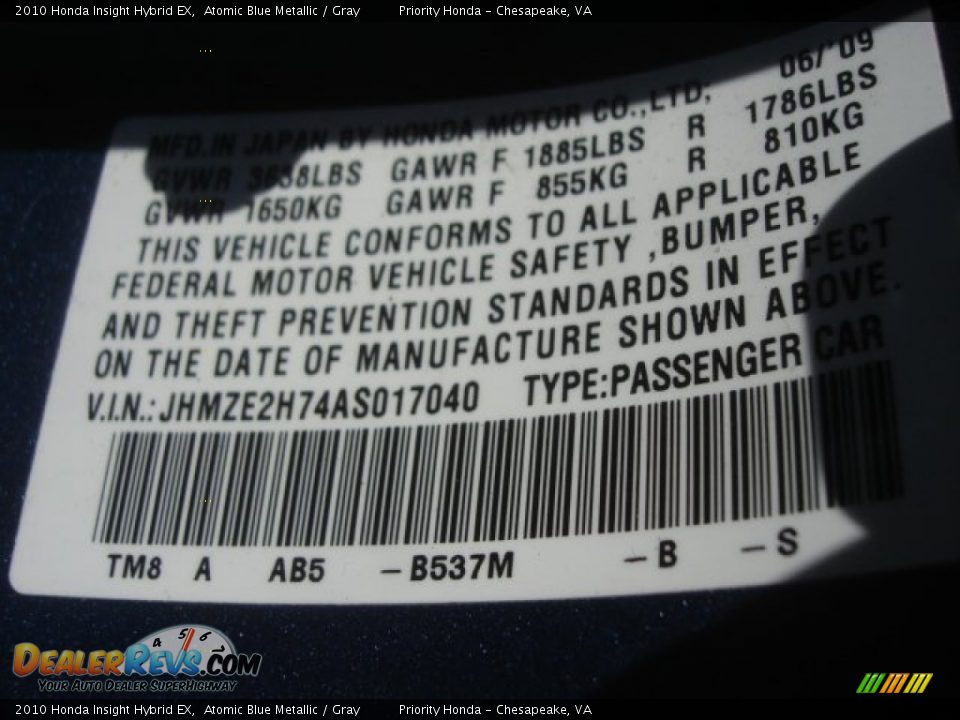 2010 Honda Insight Hybrid EX Atomic Blue Metallic / Gray Photo #28