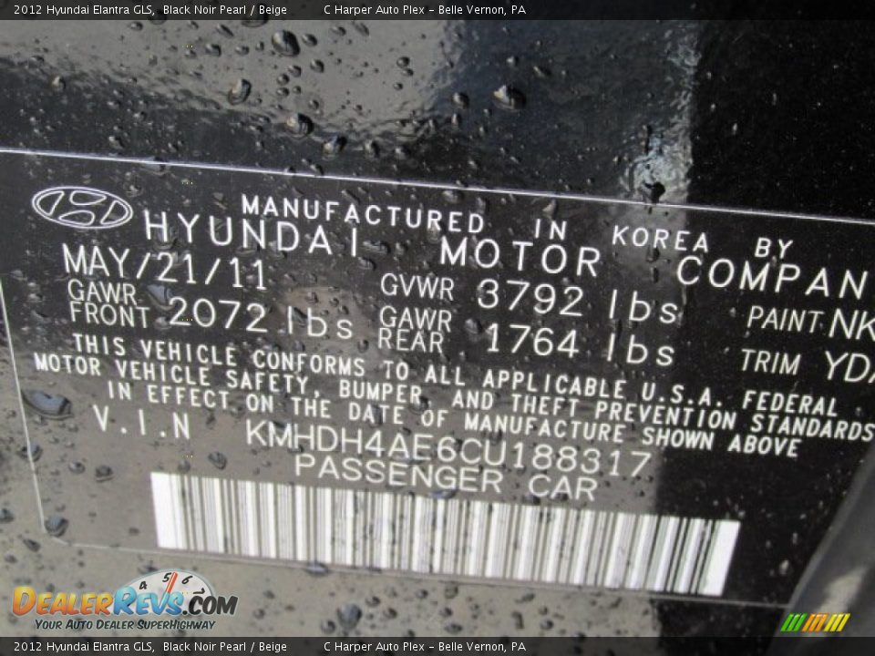 2012 Hyundai Elantra GLS Black Noir Pearl / Beige Photo #24