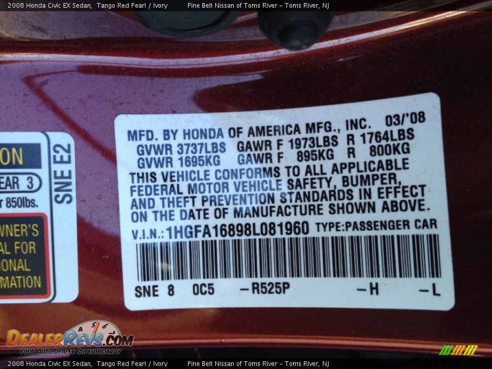 2008 Honda Civic EX Sedan Tango Red Pearl / Ivory Photo #12