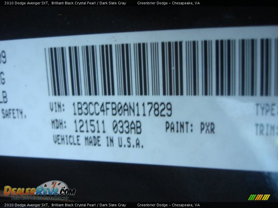 2010 Dodge Avenger SXT Brilliant Black Crystal Pearl / Dark Slate Gray Photo #20