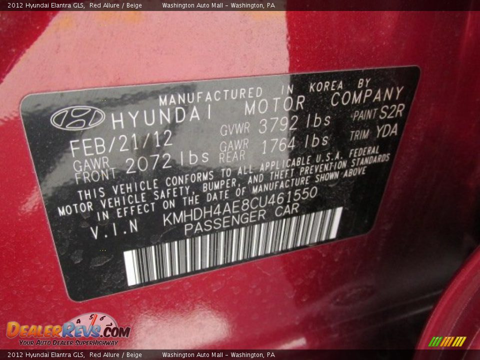 2012 Hyundai Elantra GLS Red Allure / Beige Photo #19