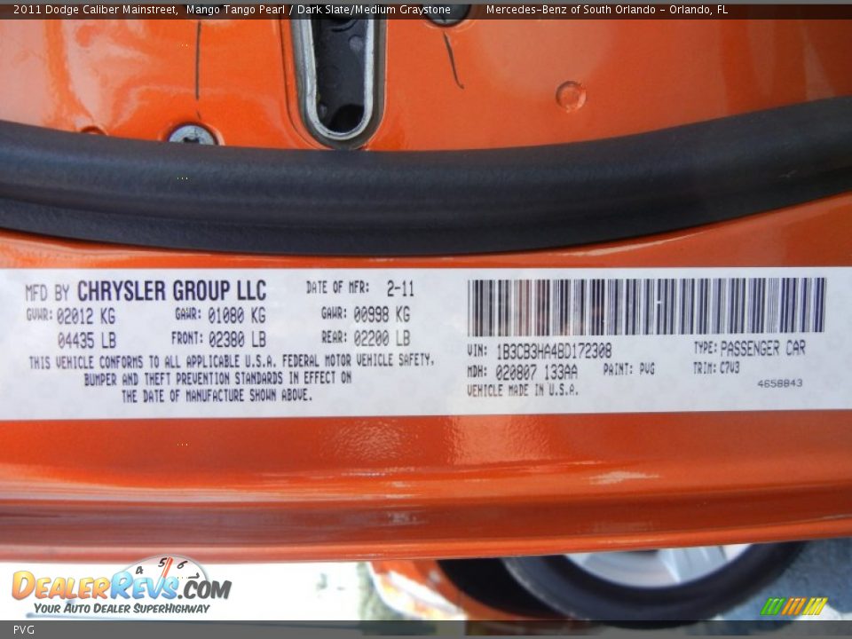 Dodge Color Code PVG Mango Tango Pearl