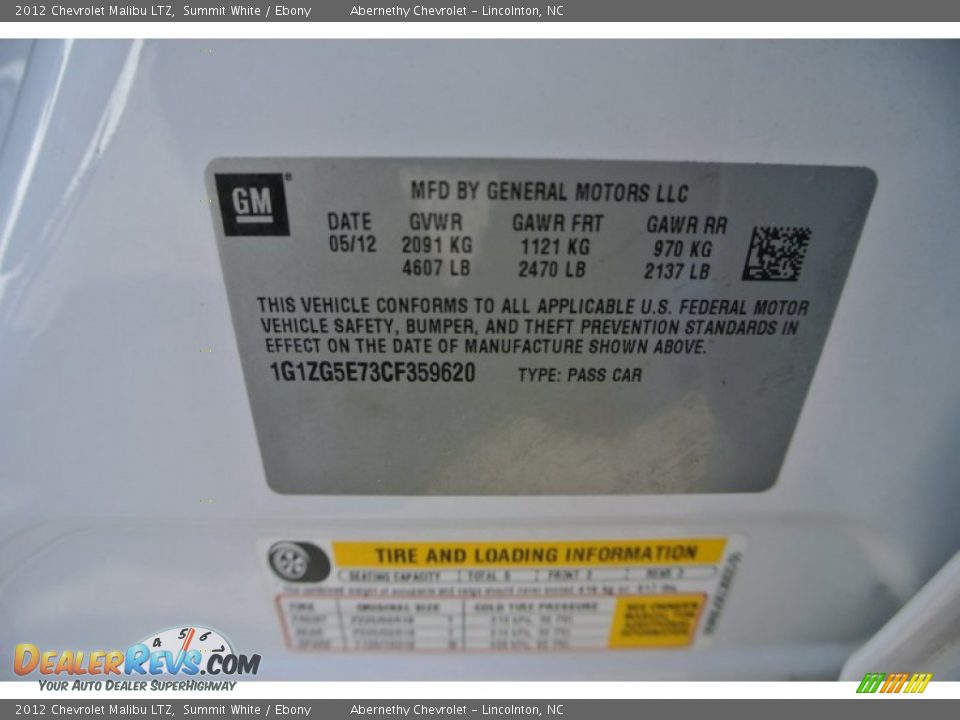 2012 Chevrolet Malibu LTZ Summit White / Ebony Photo #7